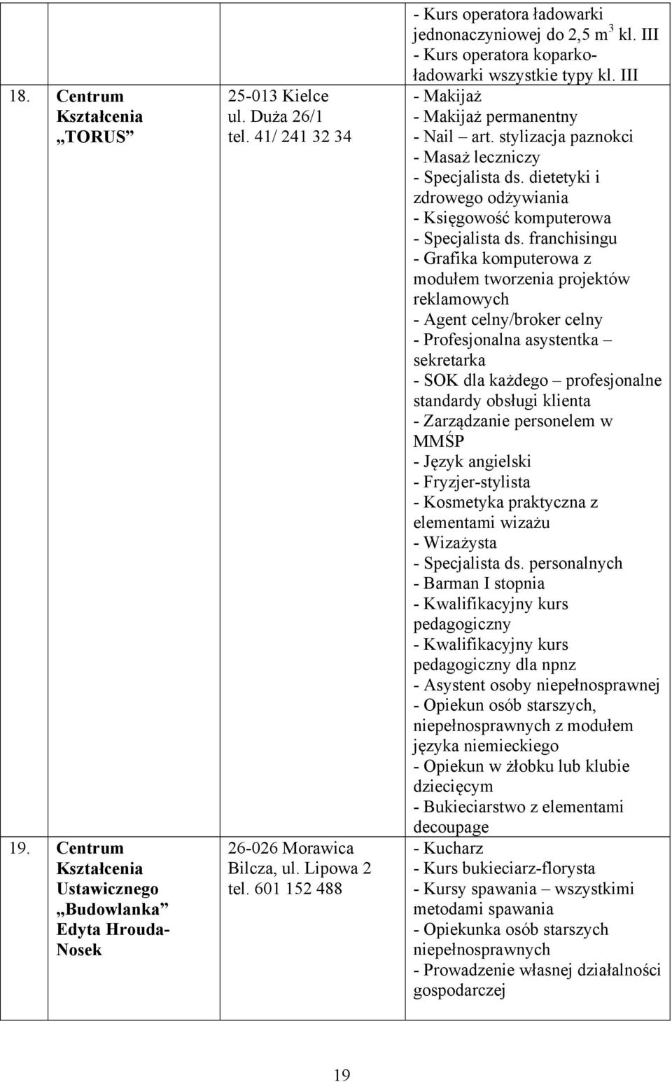 stylizacja paznokci - Masaż leczniczy - Specjalista ds. dietetyki i zdrowego odżywiania - Księgowość komputerowa - Specjalista ds.