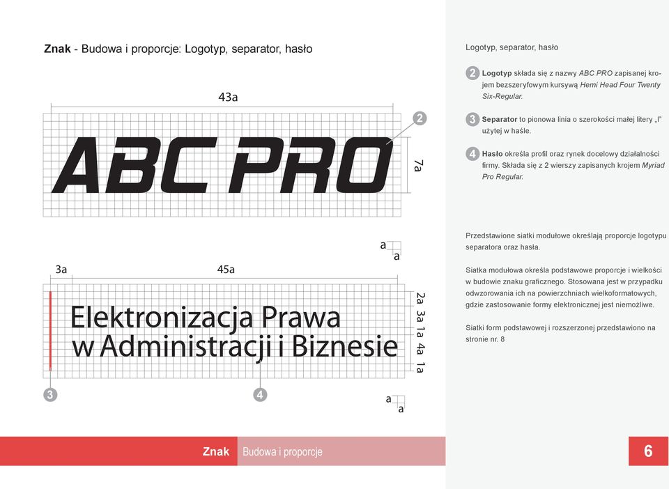 3a 45a a a a 3a a Przedstawione siatki modułowe określają proporcje logotypu separatora oraz hasła. Siatka modułowa określa podstawowe proporcje i wielkości w budowie znaku graficznego.