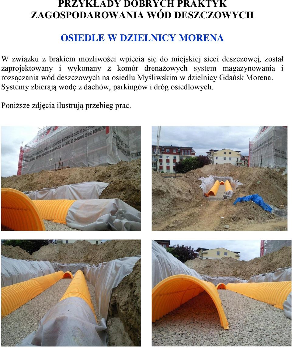 drenażowych system magazynowania i rozsączania wód deszczowych na osiedlu Myśliwskim w dzielnicy Gdańsk