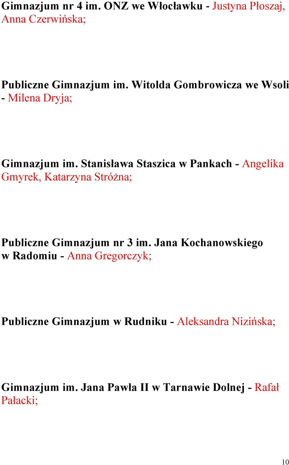 Stanisława Staszica w Pankach - Angelika Gmyrek, Katarzyna Stróżna; Publiczne Gimnazjum nr 3 im.