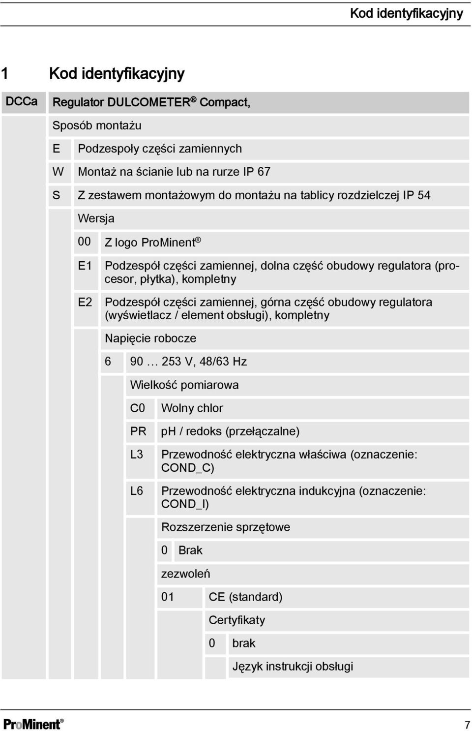 górna część obudowy regulatora (wyświetlacz / element obsługi), kompletny Napięcie robocze 6 90 253 V, 48/63 Hz Wielkość pomiarowa C0 PR L3 L6 Wolny chlor ph / redoks (przełączalne)