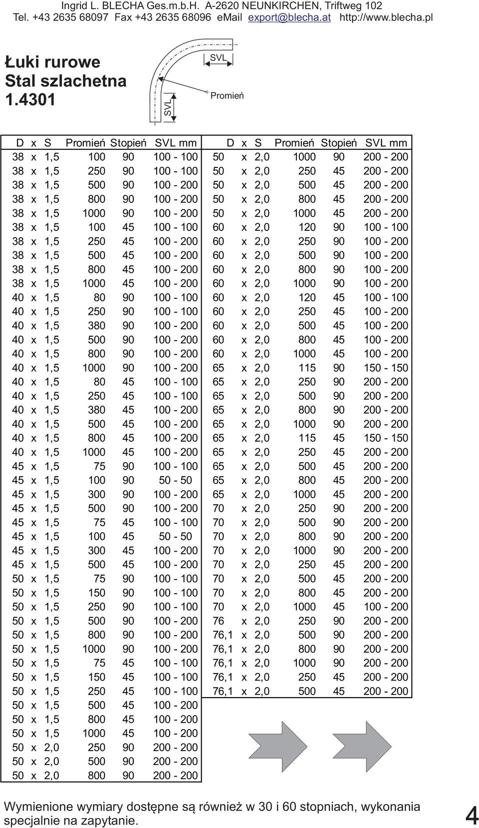 50 x 2,0 500 45 200-200 38 x 1,5 800 90 100-200 50 x 2,0 800 45 200-200 38 x 1,5 1000 90 100-200 50 x 2,0 1000 45 200-200 38 x 1,5 100 45 100-100 60 x 2,0 120 90 100-100 38 x 1,5 250 45 100-200 60 x