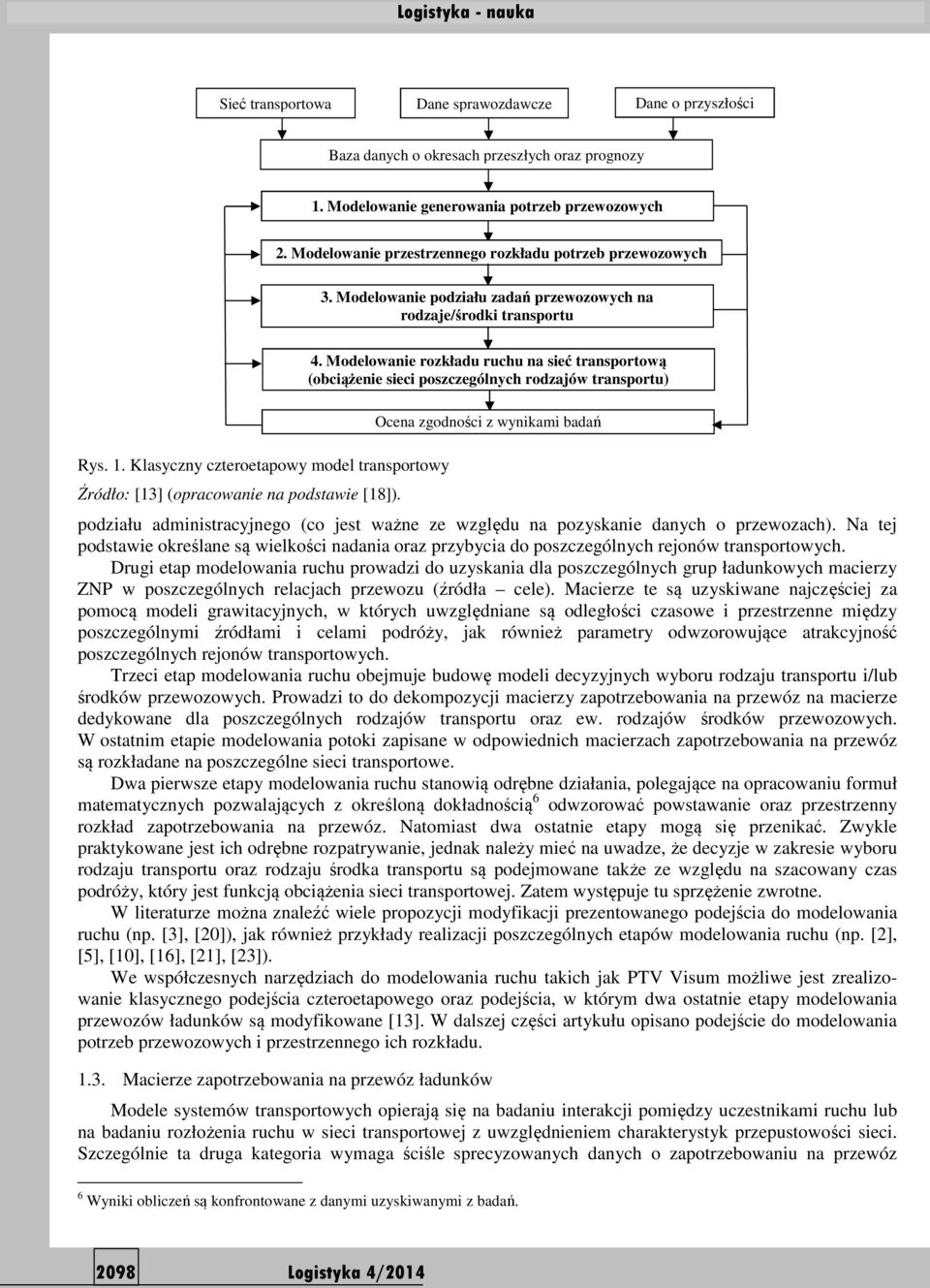 Modelowanie rozkładu ruchu na sieć transportową (obciążenie sieci poszczególnych rodzajów transportu) Rys. 1. Klasyczny czteroetapowy model transportowy Źródło: [13] (opracowanie na podstawie [18]).