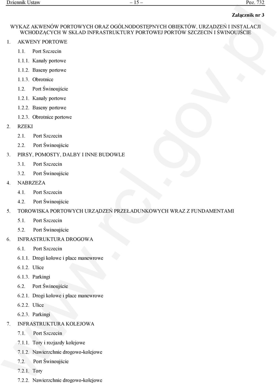 2. Port Świnoujście 3. PIRSY, POMOSTY, DALBY I INNE BUDOWLE 3.1. Port Szczecin 3.2. Port Świnoujście 4. NABRZEŻA 4.1. Port Szczecin 4.2. Port Świnoujście 5.