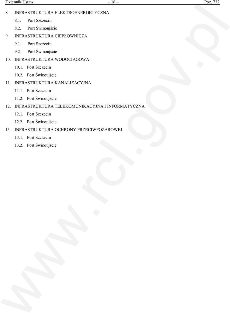 INFRASTRUKTURA KANALIZACYJNA 11.1. Port Szczecin 11.2. Port Świnoujście 12. INFRASTRUKTURA TELEKOMUNIKACYJNA I INFORMATYCZNA 12.