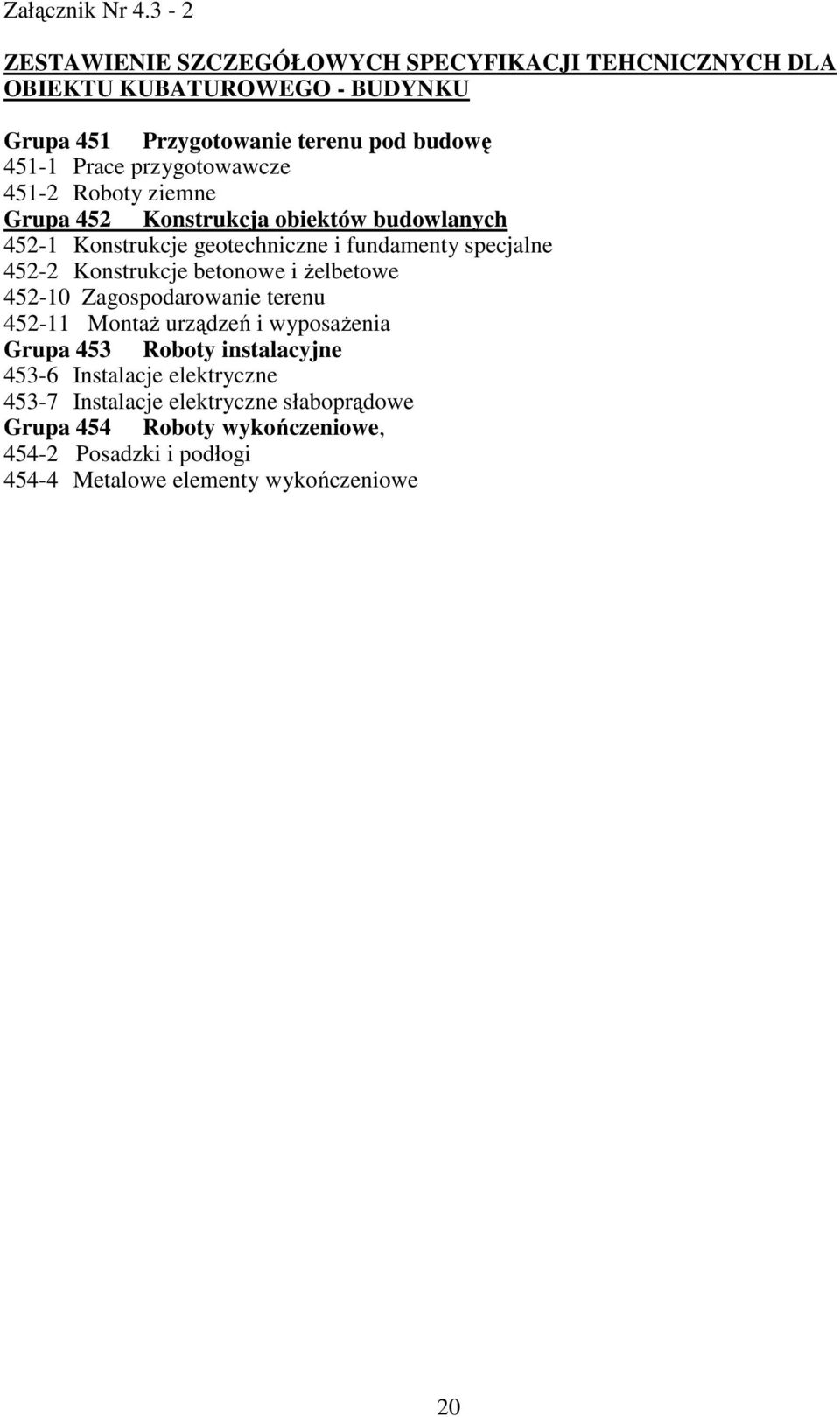 przygotowawcze 451-2 Roboty ziemne Grupa 452 Konstrukcja obiektów budowlanych 452-1 Konstrukcje geotechniczne i fundamenty specjalne 452-2