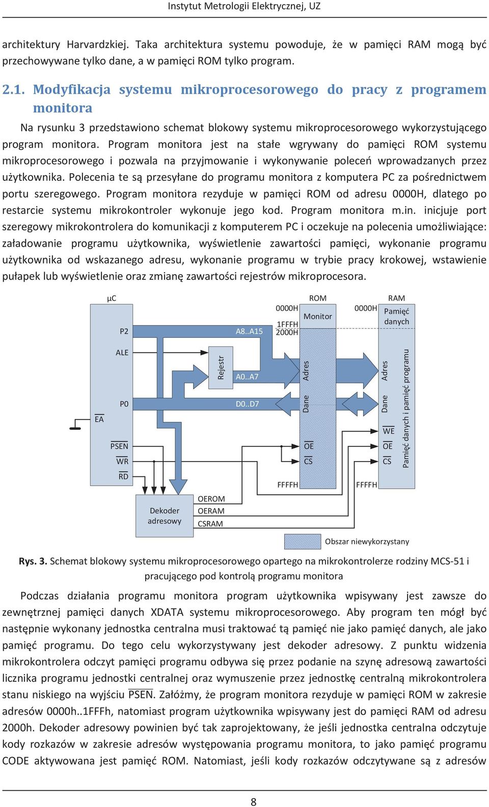 Program monitora jest na stałe wgrywany do pamięci ROM systemu mikroprocesorowego i pozwala na przyjmowanie i wykonywanie poleceń wprowadzanych przez użytkownika.