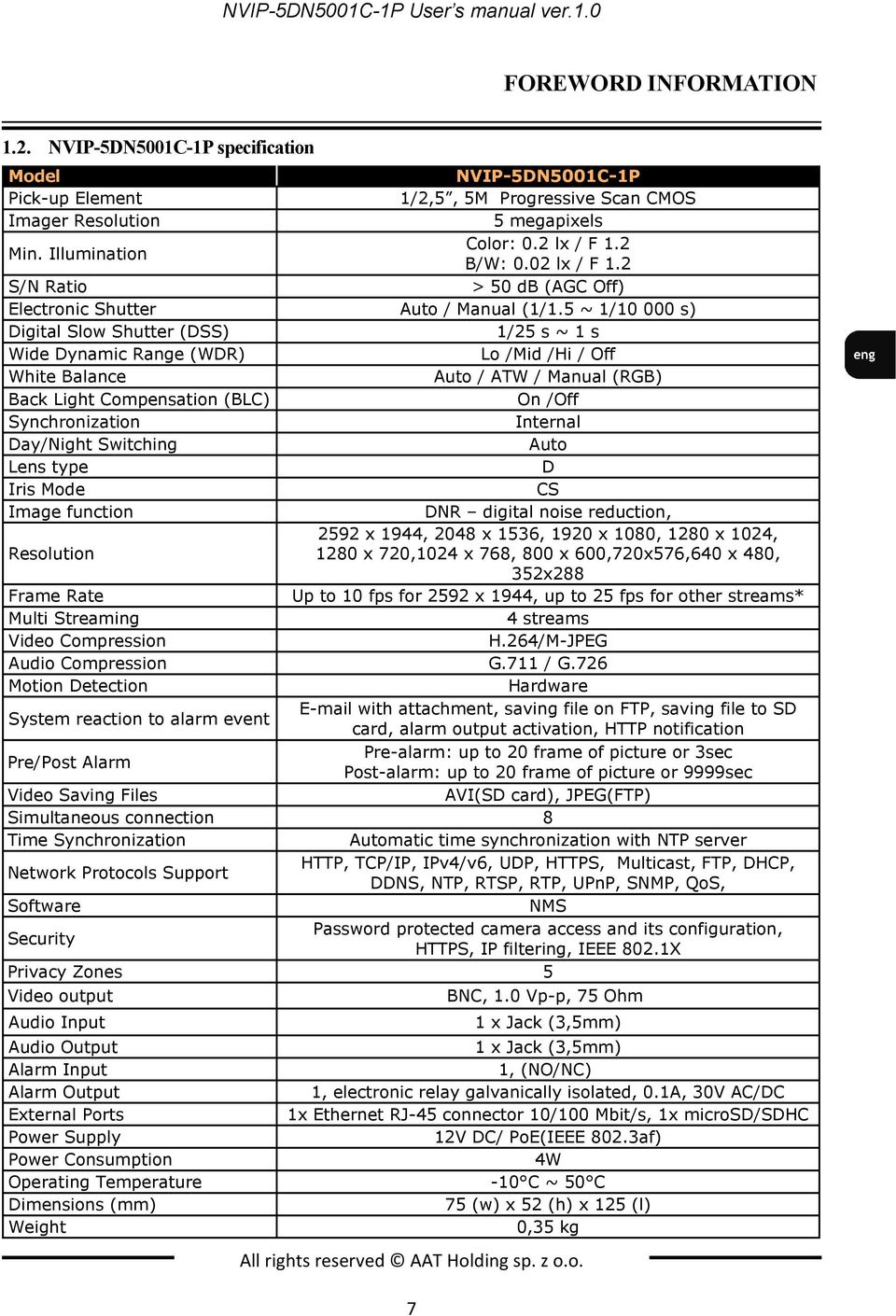 2 S/N Ratio > 50 db (AGC Off) Electronic Shutter Auto / Manual (1/1.