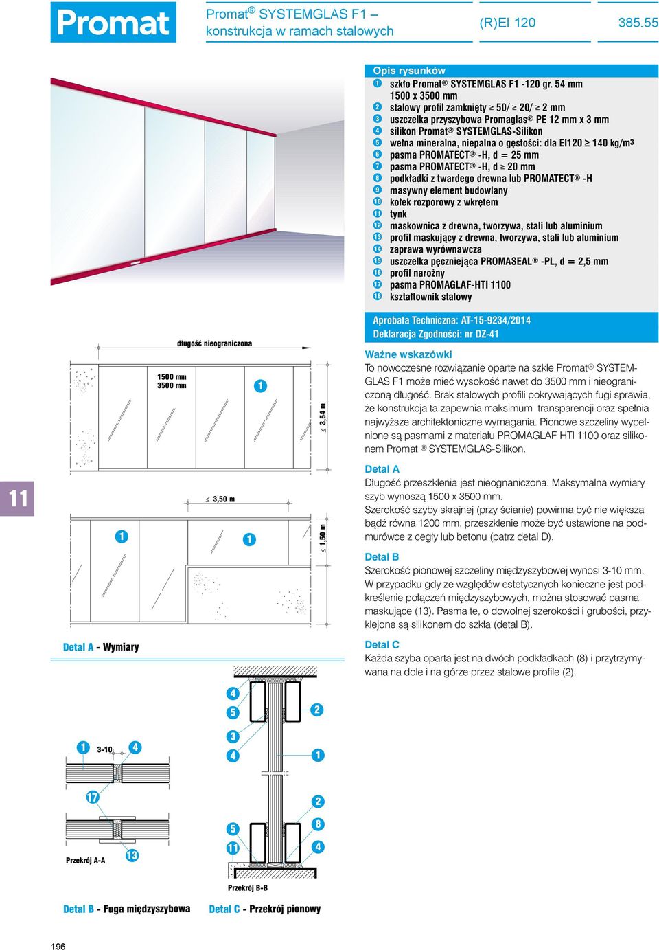 140 kg/m 6 pasma PROMATECT -H, d = 25 mm 7 pasma PROMATECT -H, d ł 20 mm 8 podkładki z twardego drewna lub PROMATECT -H 9 masywny element budowlany 10 kołek rozporowy z wkrętem tynk 12 maskownica z