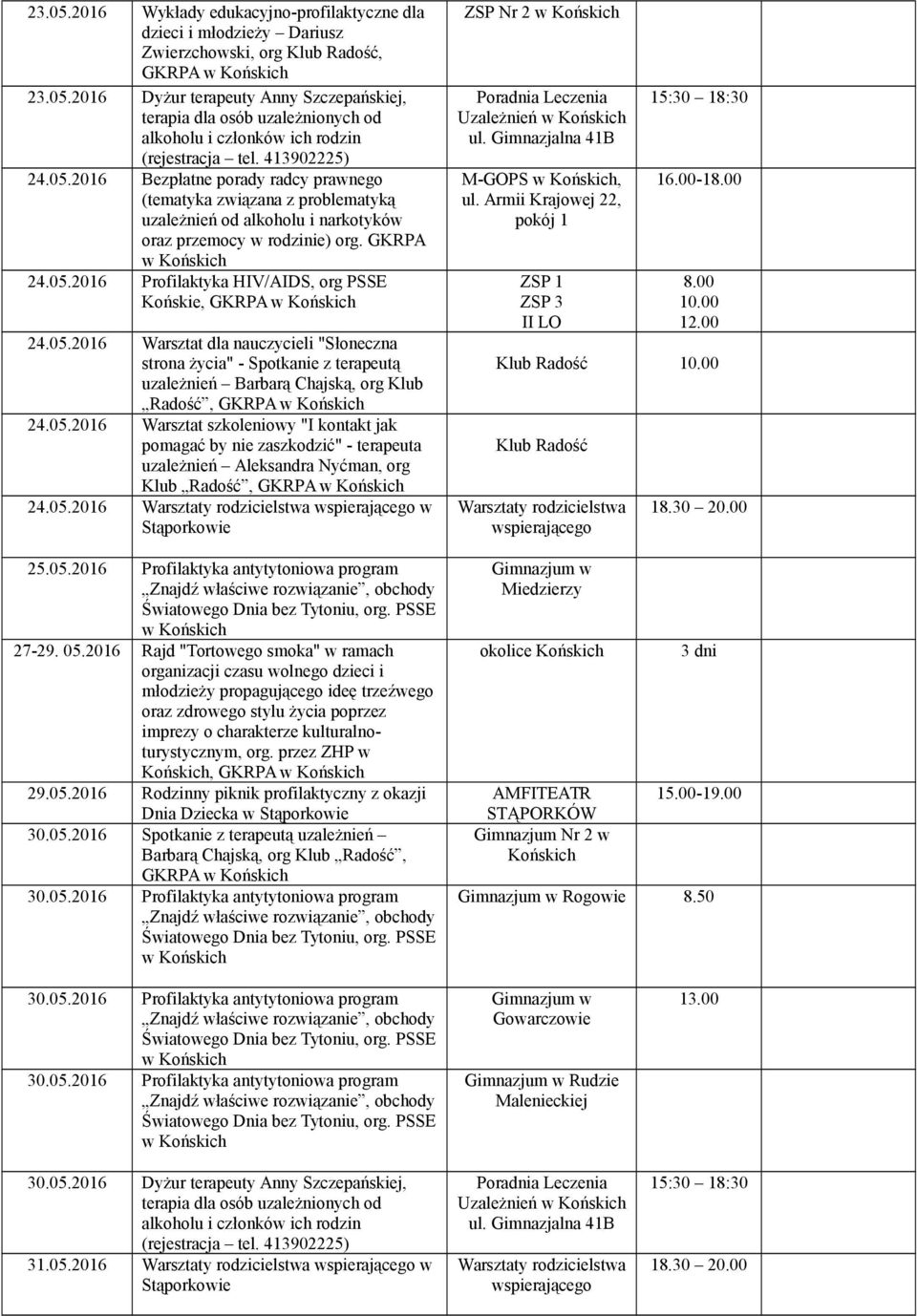 05. w 25.05. Profilaktyka antytytoniowa program 27-29. 05.