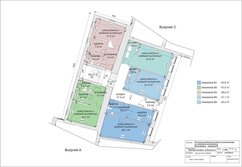 3 m² 1 0 4 407 1 5 15 4 0 0 mieszkanie B1 mieszkanie B mieszkanie B3 mieszkanie B4 mieszkanie B5-44,6 m - 31,5 m - 36,0 m - 31,1 m - 4,4 m 745 Budynek A Rysunek: Adres