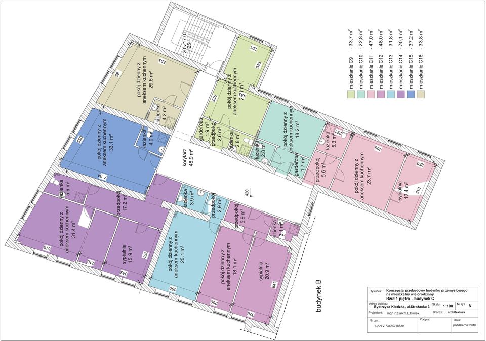 3 m² 1 mieszkanie C9 mieszkanie C10 mieszkanie C11 3.7 m² mieszkanie C1 4 5 8 Rysunek: mieszkanie C13 mieszkanie C14 1.4 m² mieszkanie C15 5 0 513 mieszkanie C16 Adres obiektu: Skala: Nr rys.