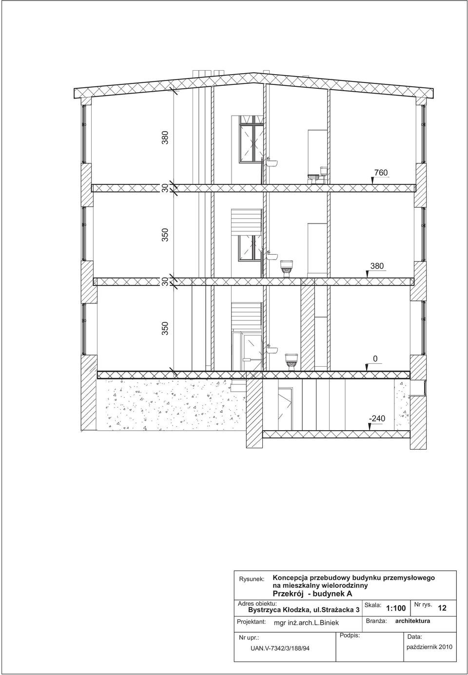 stra acka 3 1:100 1 Projektant: Koncepcja przebudowy budynku przemys³owego na