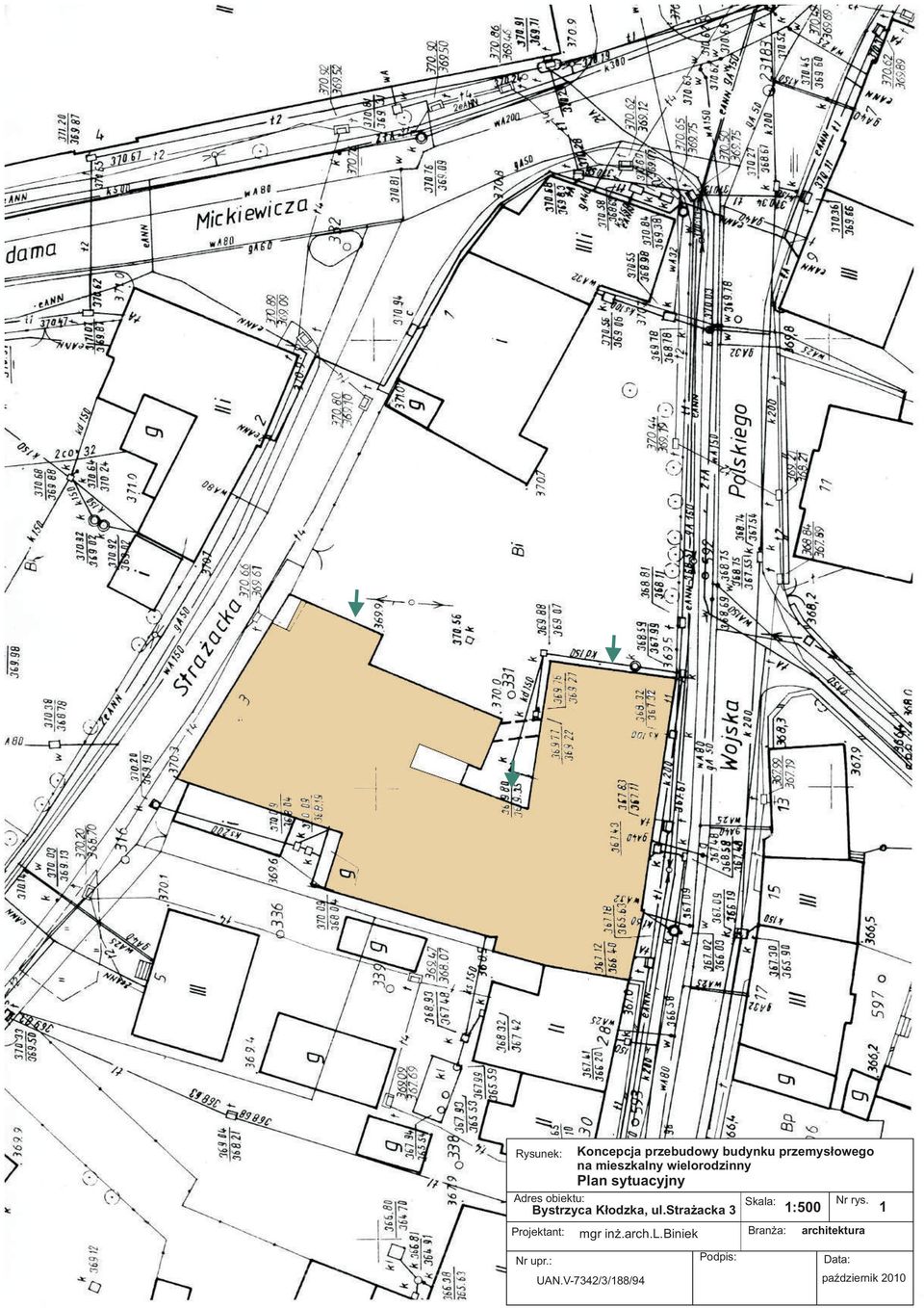 stra acka 3 Projektant: UAN.V-734/3/188/94 1:500 Bran a: mgr in.arch.