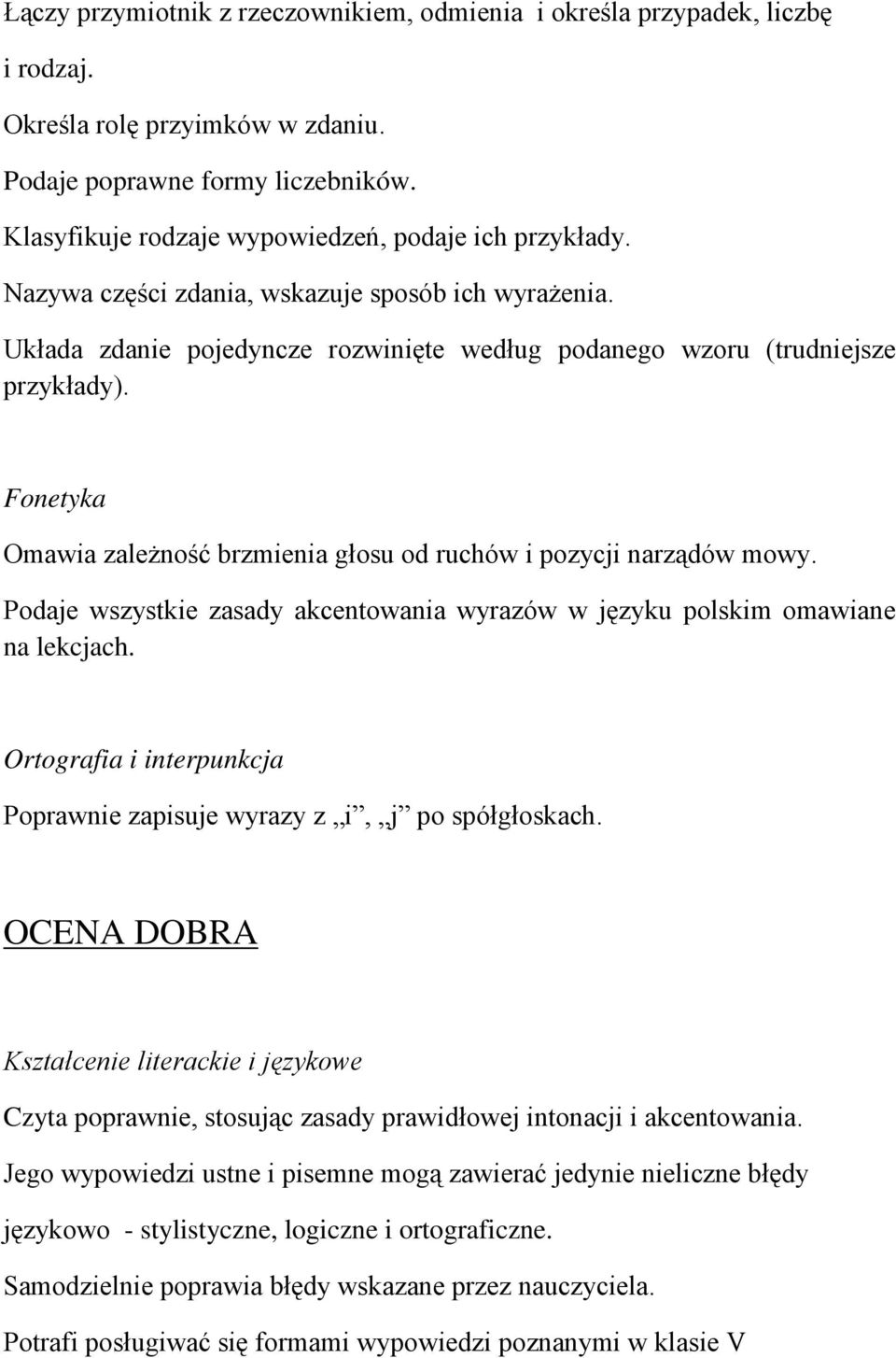 Fonetyka Omawia zależność brzmienia głosu od ruchów i pozycji narządów mowy. Podaje wszystkie zasady akcentowania wyrazów w języku polskim omawiane na lekcjach.