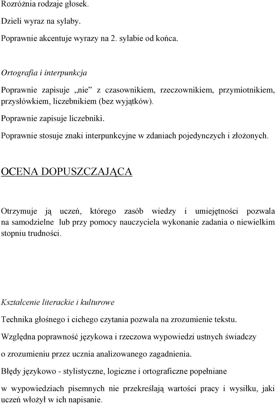 Poprawnie stosuje znaki interpunkcyjne w zdaniach pojedynczych i złożonych.