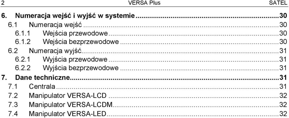 ..31 7. Dane techniczne...31 7.1 Centrala...31 7.2 Manipulator VERSA-LCD...32 7.