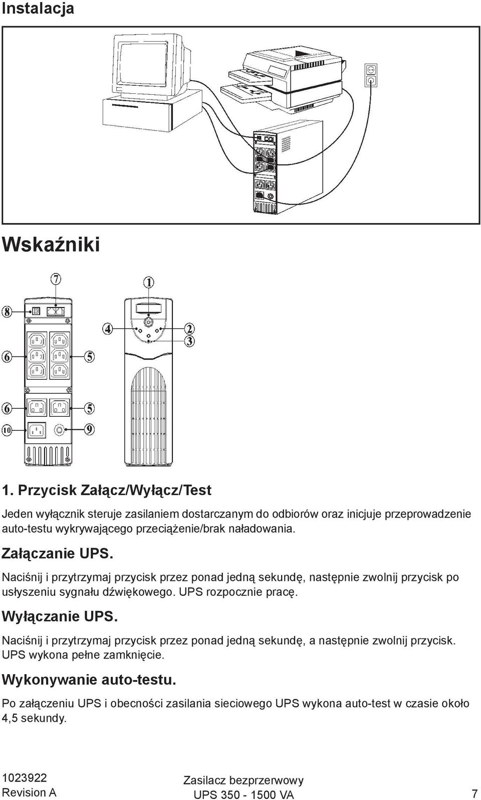 przeciążenie/brak naładowania. Załączanie UPS.