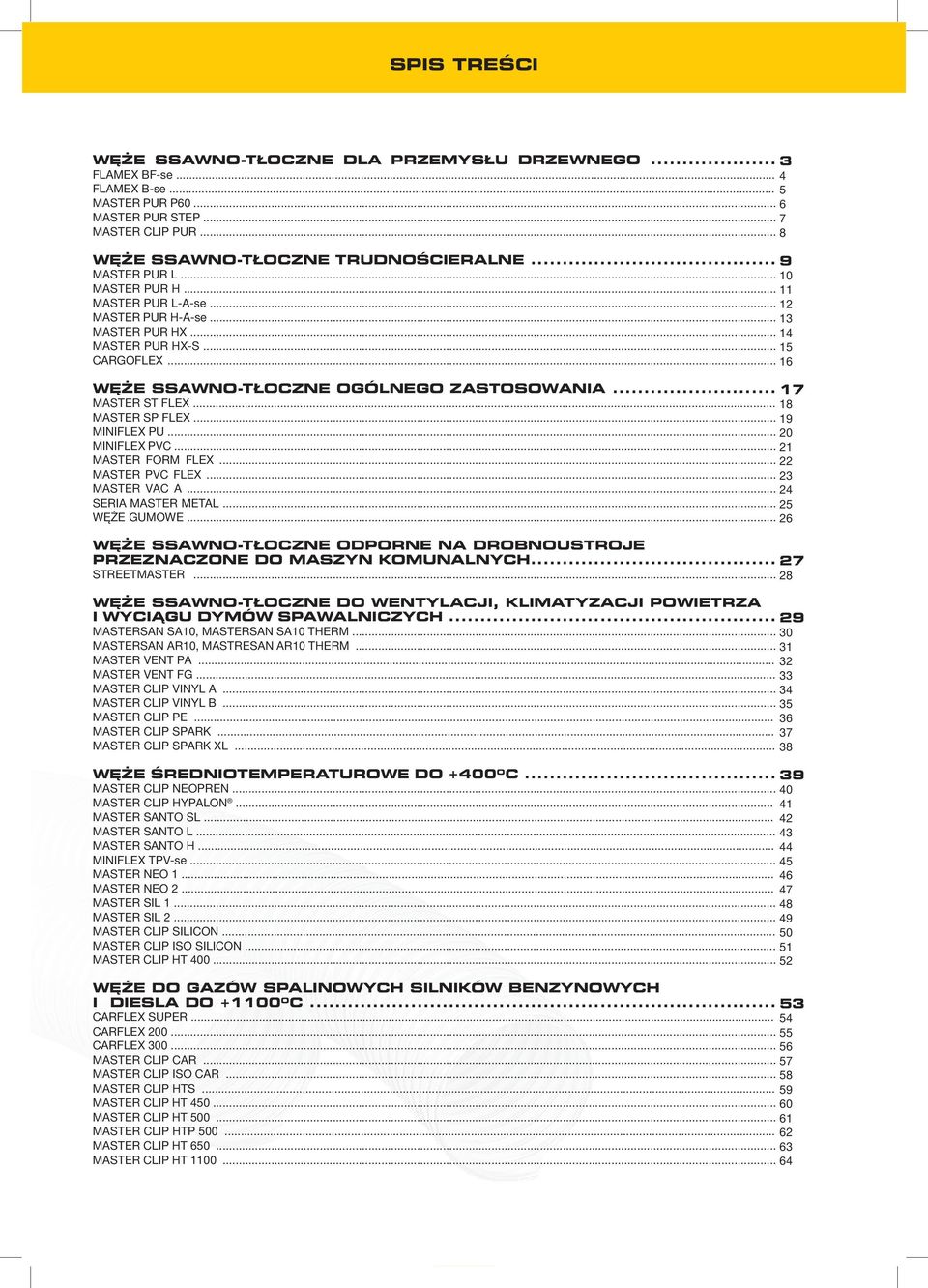 .. 17 MASTER ST FLEX... 18 MASTER SP FLEX... 19 MINIFLEX PU... 20 MINIFLEX PVC... 21 MASTER FORM FLEX... 22 MASTER PVC FLEX... 23 MASTER VAC A... 24 SERIA MASTER METAL... 25 WĘŻE GUMOWE.