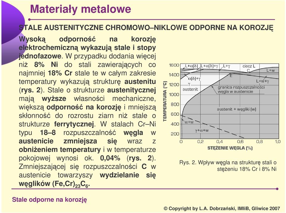 Stale o strukturze austenitycznej maj wysze własnoci mechaniczne, wiksz odporno na korozj i mniejsz skłonno do rozrostu ziarn ni stale o strukturze ferrytycznej.