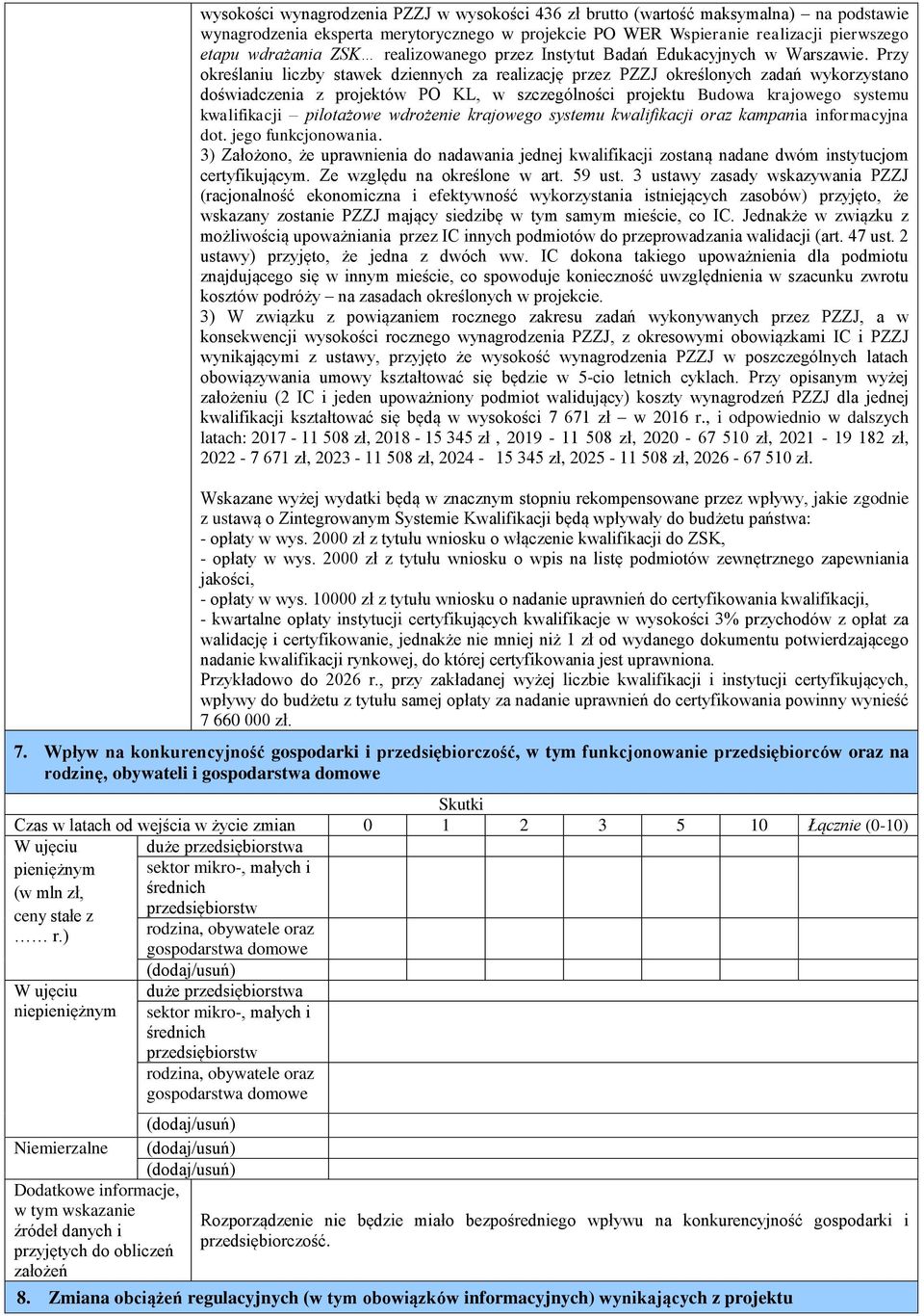 Przy określaniu liczby stawek dziennych za realizację przez PZZJ określonych zadań wykorzystano doświadczenia z projektów PO KL, w szczególności projektu Budowa krajowego systemu kwalifikacji