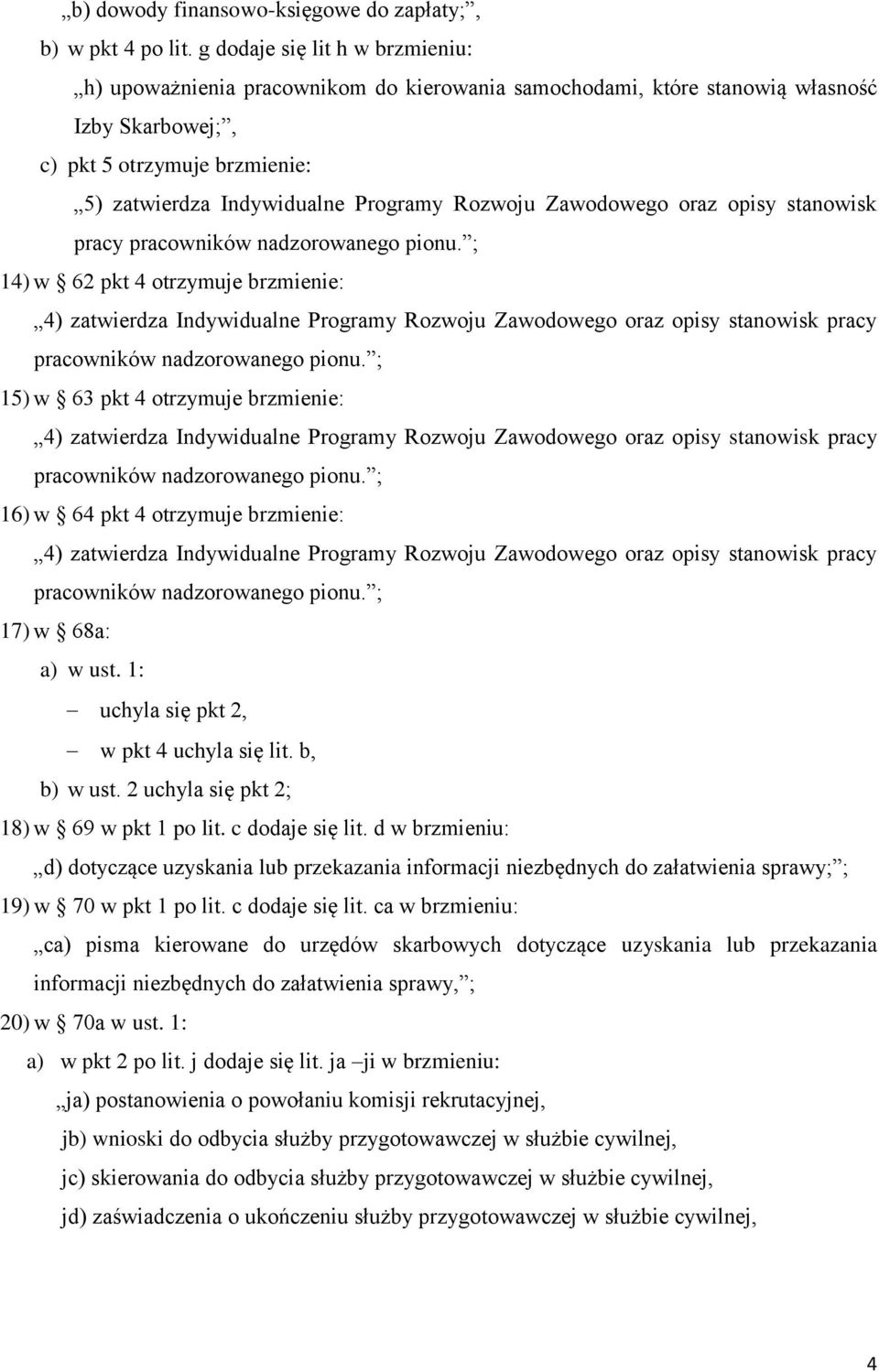 Rozwoju Zawodowego oraz opisy stanowisk pracy 14) w 62 pkt 4 otrzymuje brzmienie: 15) w 63 pkt 4 otrzymuje brzmienie: 16) w 64 pkt 4 otrzymuje brzmienie: 17) w 68a: a) w ust.