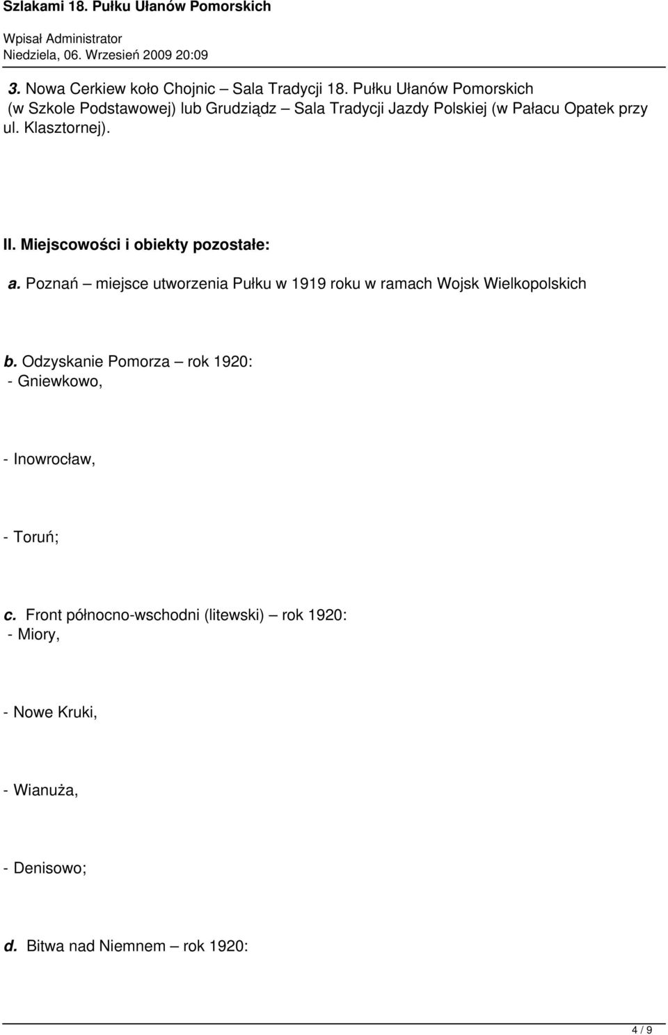 Klasztornej). II. Miejscowości i obiekty pozostałe: a.