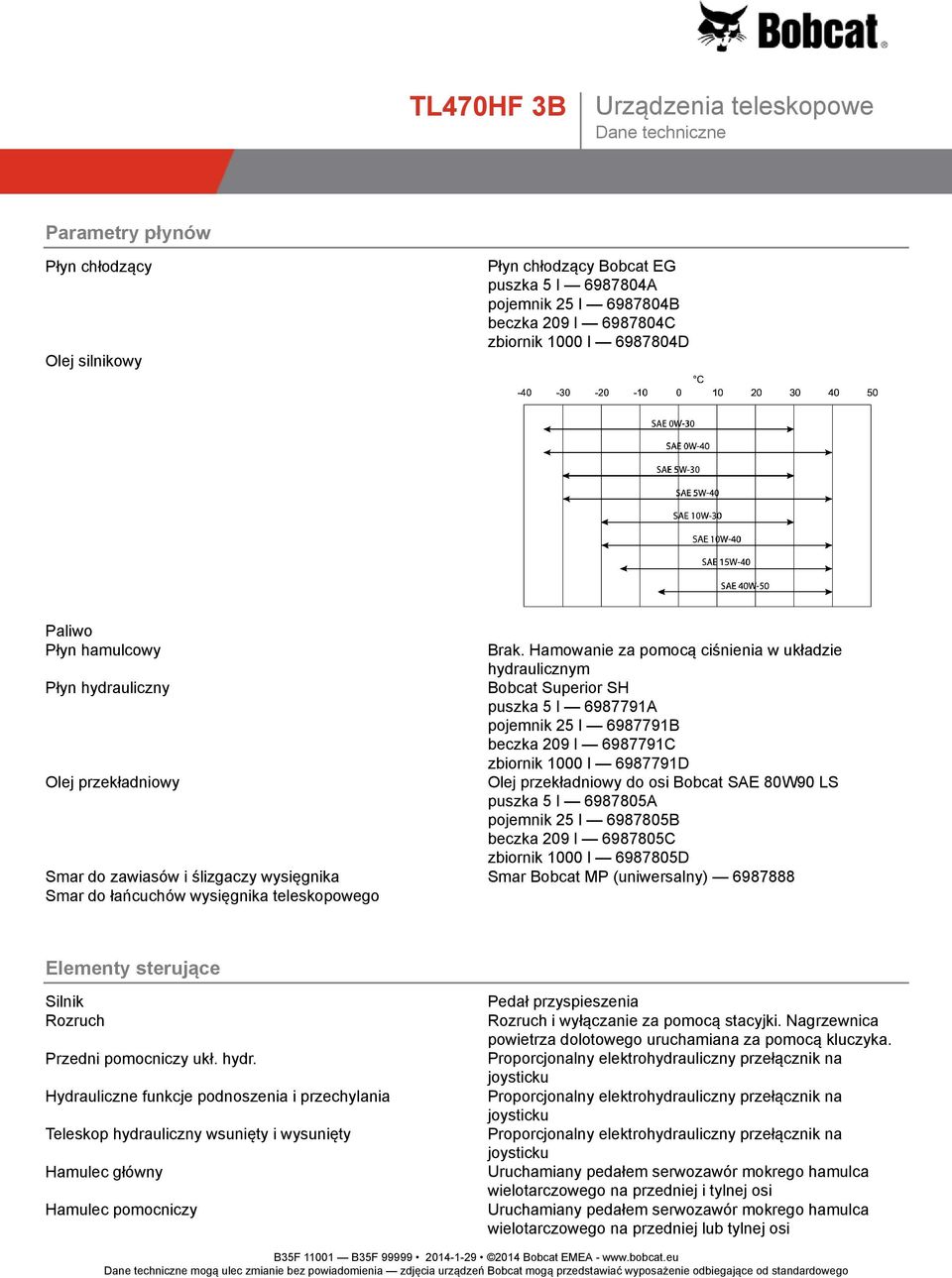 przekładniowy Olej przekładniowy do osi Bobcat SAE 80W90 LS puszka 5 l 6987805A pojemnik 25 l 6987805B beczka 209 l 6987805C zbiornik 1000 l 6987805D Smar do zawiasów i ślizgaczy wysięgnika Smar