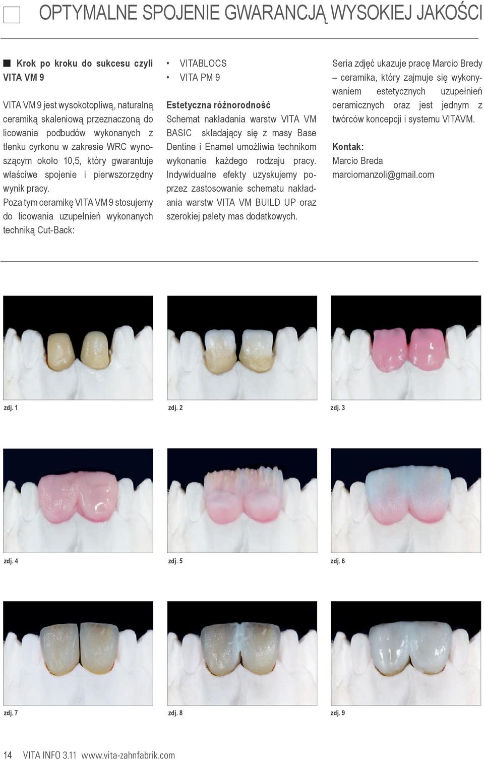 Poza tym ceramikę VITA VM 9 stosujemy do licowania uzupełnień wykonanych techniką Cut-Back: VITABLOCS VITA PM 9 Estetyczna różnorodność Schemat nakładania warstw VITA VM BASIC składający się z masy