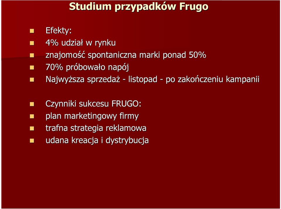 sprzedaż - listopad - po zakończeniu kampanii Czynniki sukcesu