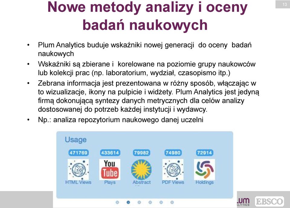 ) Zebrana informacja jest prezentowana w różny sposób, włączając w to wizualizacje, ikony na pulpicie i widżety.