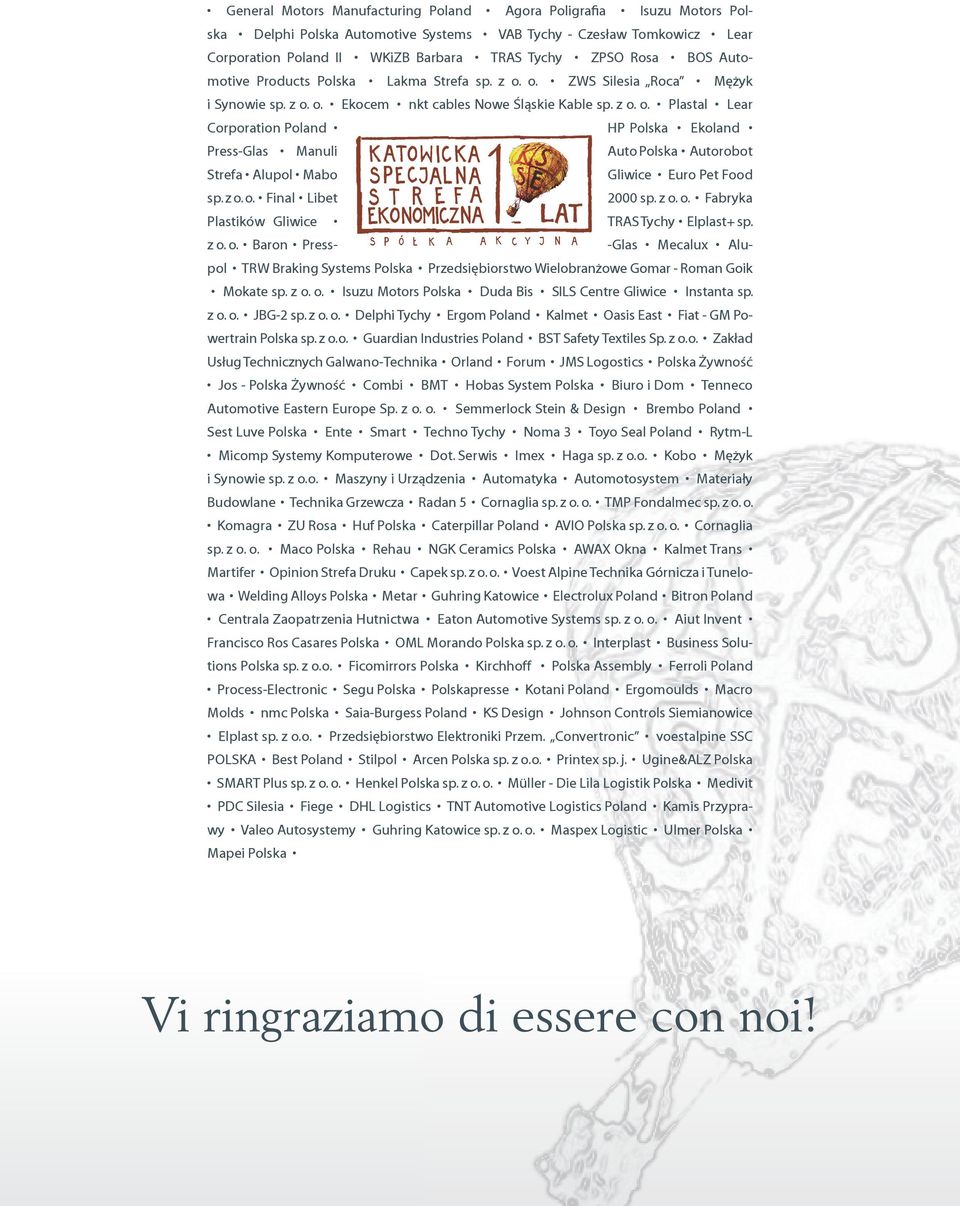 z o. o. Final Libet 2000 sp. z o. o. Fabryka Plastików Gliwice TRAS Tychy Elplast+ sp. z o. o. Baron Press- -Glas Mecalux Alupol TRW Braking Systems Polska Przedsiębiorstwo Wielobranżowe Gomar - Roman Goik Mokate sp.