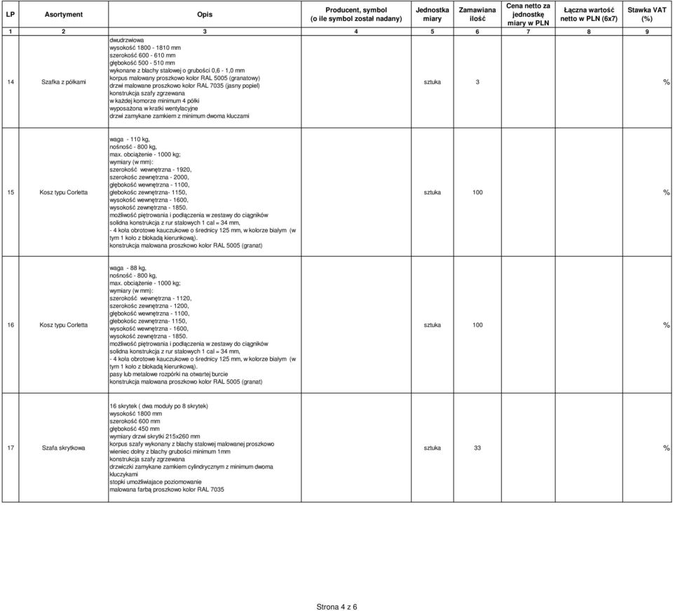 sztuka 3 % 15 Kosz typu Corletta waga - 110 kg, nośność - 800 kg, max.