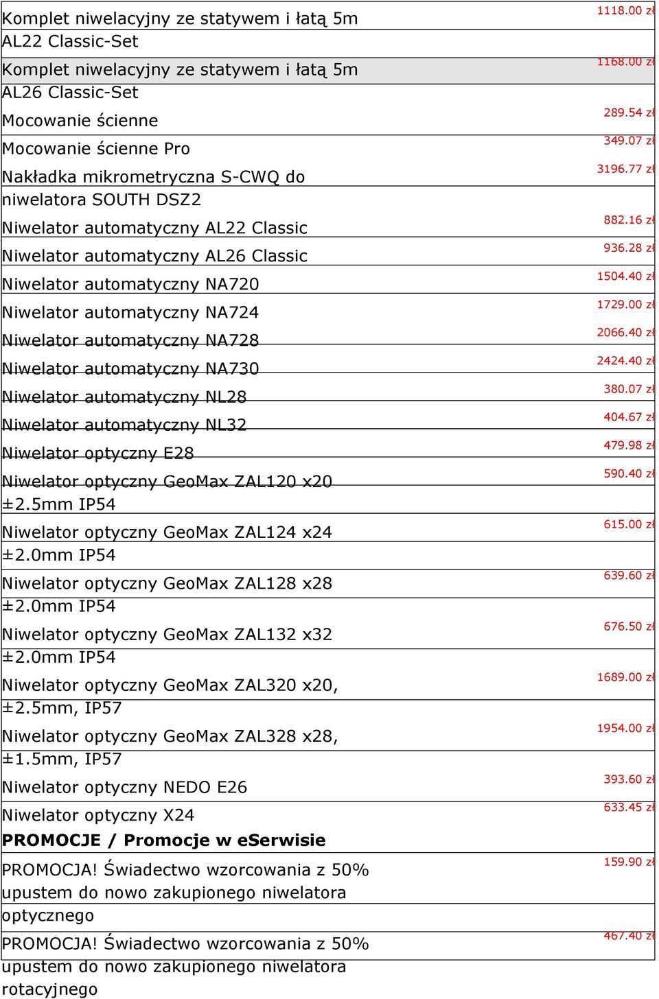 automatyczny NA730 Niwelator automatyczny NL28 Niwelator automatyczny NL32 Niwelator optyczny E28 Niwelator optyczny GeoMax ZAL120 x20 ±2.5mm IP54 Niwelator optyczny GeoMax ZAL124 x24 ±2.