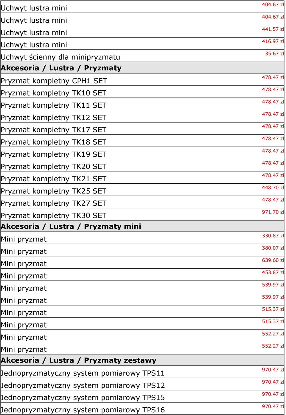 TK25 SET Pryzmat kompletny TK27 SET Pryzmat kompletny TK30 SET Akcesoria / Lustra / Pryzmaty mini Mini pryzmat Mini pryzmat Mini pryzmat Mini pryzmat Mini pryzmat Mini pryzmat Mini pryzmat Mini