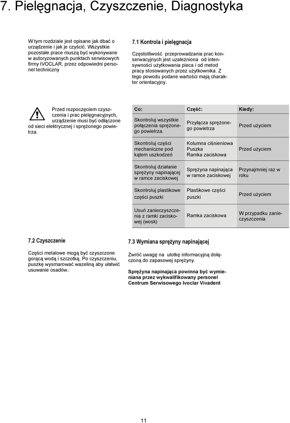 1 Kontrola i pielęgnacja Częstotliwość przeprowadzania prac konserwacyjnych jest uzależniona od intensywności użytkowania pieca i od metod pracy stosowanych przez użytkownika.