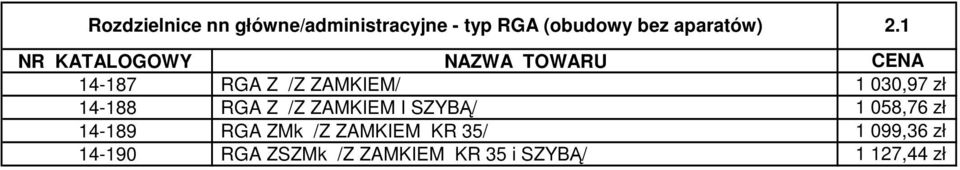 14-188 RGA Z /Z ZAMKIEM I SZYBĄ/ 1 058,76 zł 14-189 RGA ZMk /Z ZAMKIEM