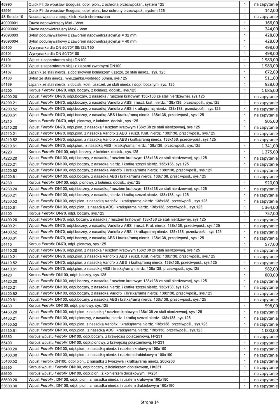 49090003 Syfon podumywalkowy z zaworem napowietrzającym,ø = 32 mm 1 428,00 49090004 Syfon podumywalkowy z zaworem napowietrzającym,ø = 40 mm 1 428,00 50100 Wyrzynarka dla DN 50/70/100/125/150 1