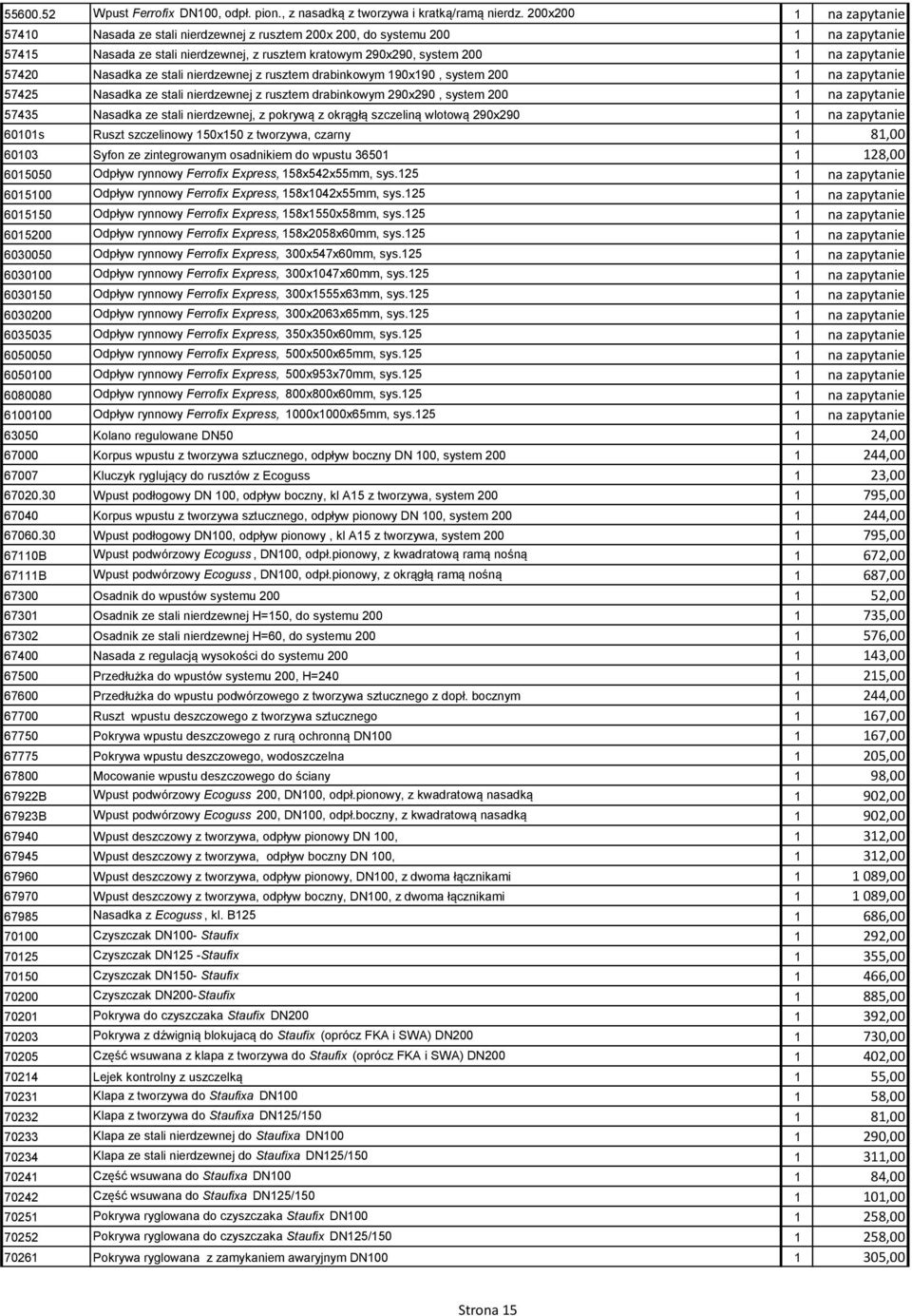 57420 Nasadka ze stali nierdzewnej z rusztem drabinkowym 190x190, system 200 1 na zapytanie 57425 Nasadka ze stali nierdzewnej z rusztem drabinkowym 290x290, system 200 1 na zapytanie 57435 Nasadka