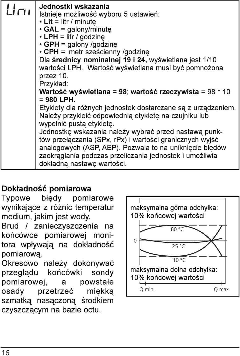 Etykiety dla różnych jednostek dostarczane są z urządzeniem. Należy przykleić odpowiednią etykietę na czujniku lub wypełnić pustą etykietę.