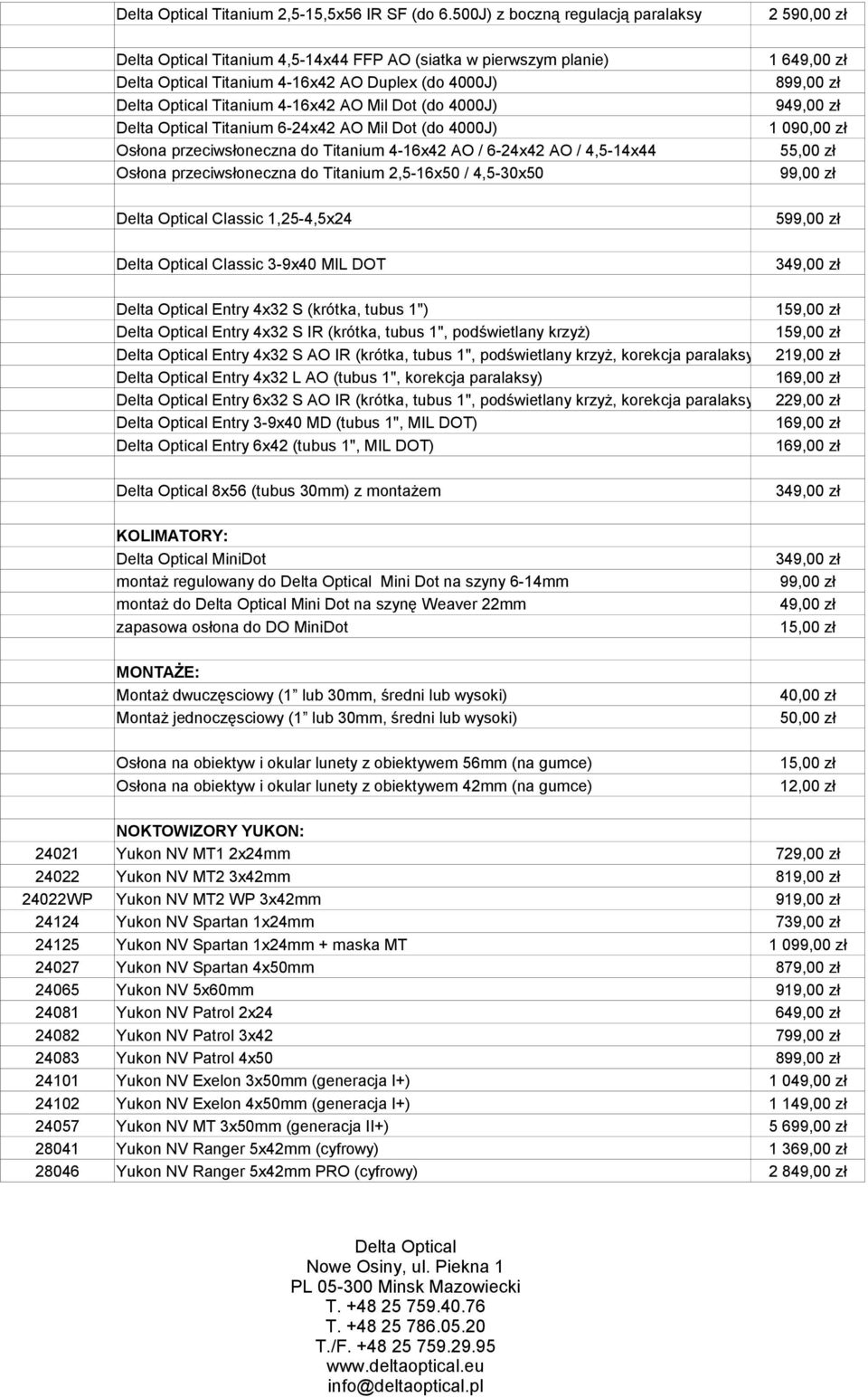 949,00 zł Titanium 6-24x42 AO Mil Dot (do 4000J) 1 090,00 zł Osłona przeciwsłoneczna do Titanium 4-16x42 AO / 6-24x42 AO / 4,5-14x44 Osłona przeciwsłoneczna do Titanium 2,5-16x50 / 4,5-30x50 55,00 zł