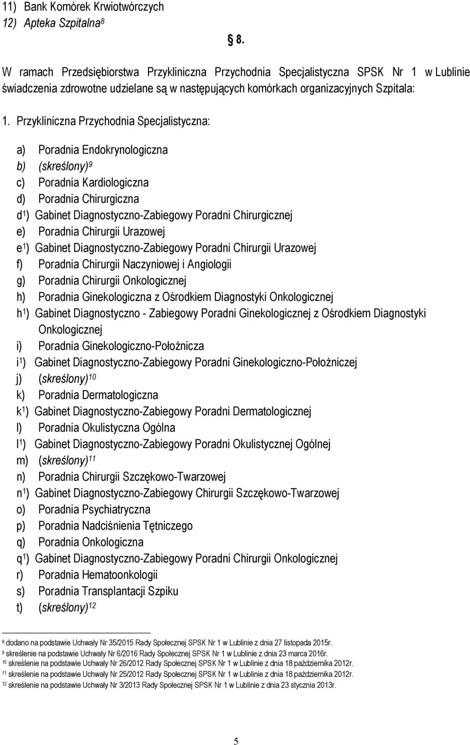 Przykliniczna Przychodnia Specjalistyczna: a) Poradnia Endokrynologiczna b) (skreślony) 9 c) Poradnia Kardiologiczna d) Poradnia Chirurgiczna d 1 ) Gabinet Diagnostyczno-Zabiegowy Poradni