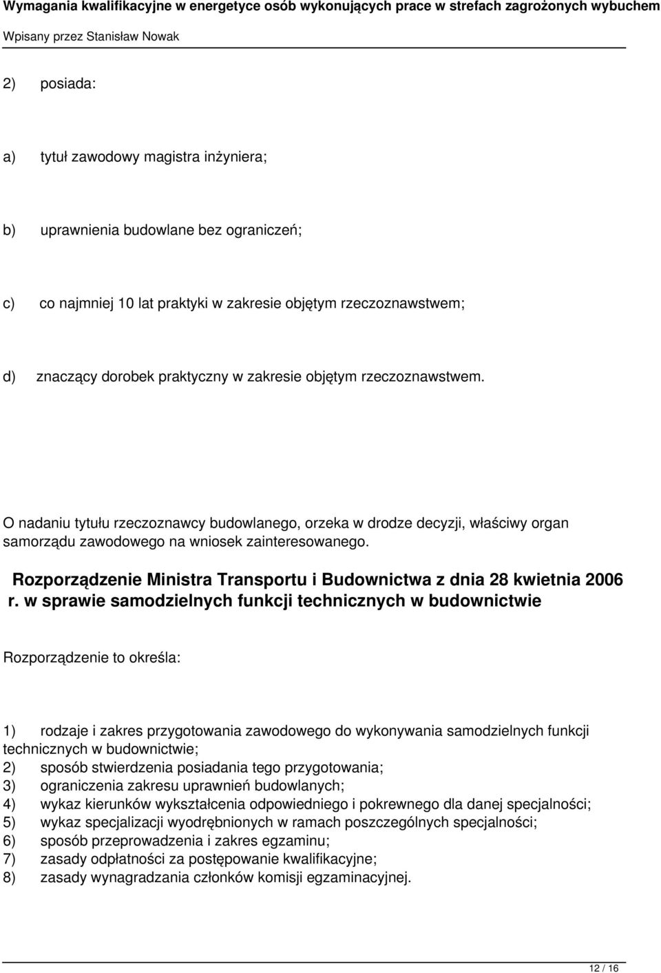 Rozporządzenie Ministra Transportu i Budownictwa z dnia 28 kwietnia 2006 r.