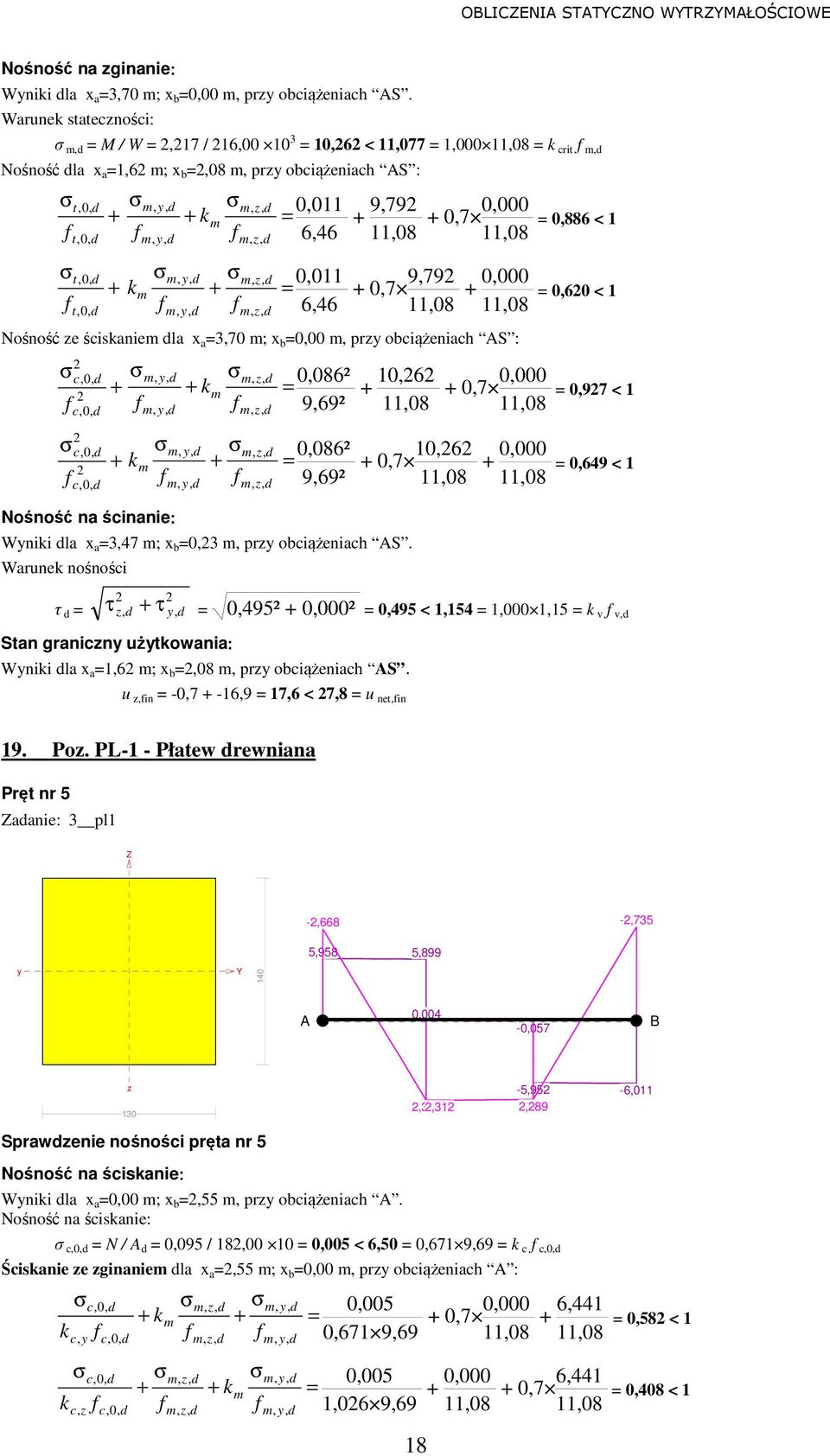 6,46 0,7 9,79 11,08 0,000 11,08 0,60 < 1 Nośność e ściskanie la x a 3,70 ; x b 0,00 pr obciążeniach S : k, 0,086² 9,69² 0,086² 9,69² Wniki la x a 3,47 ; x b 0,3 pr obciążeniach S.