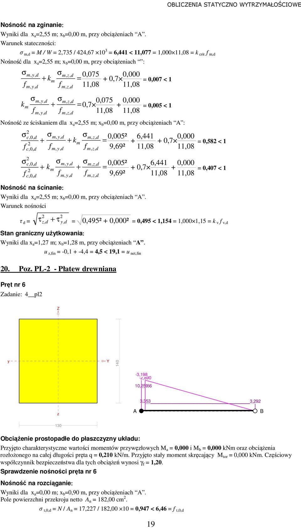 < 1 Nośność e ściskanie la x a,55 ; x b 0,00 pr obciążeniach : k, 0,005² 9,69² 0,005² 9,69² Wniki la x a,55 ; x b 0,00 pr obciążeniach.