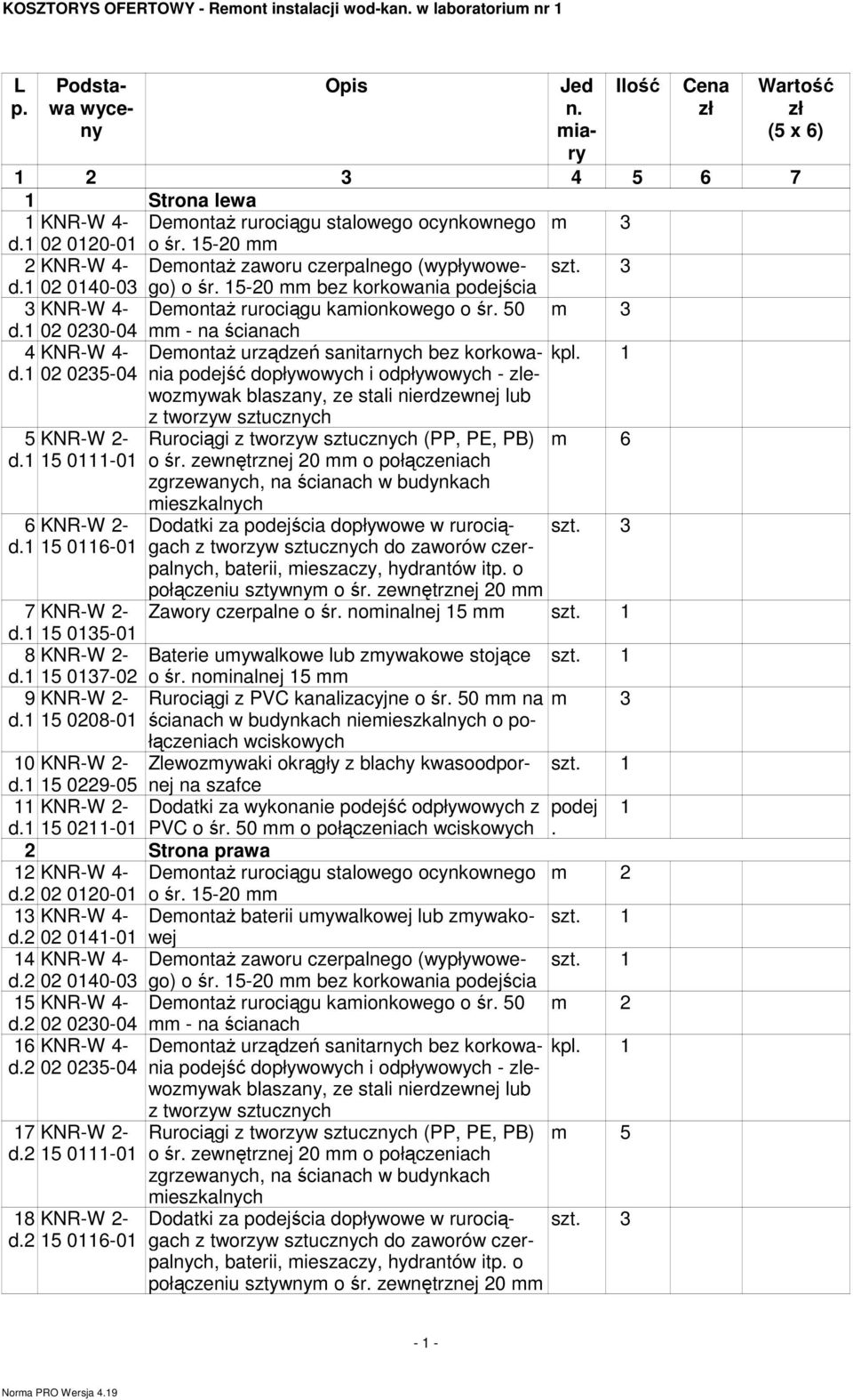 1 02 0230-04 - na ścianach 4 KNR-W 4- d.1 02 0235-04 kpl. 1 5 KNR-W 2- d.1 15 0111-01 6 KNR-W 2- d.