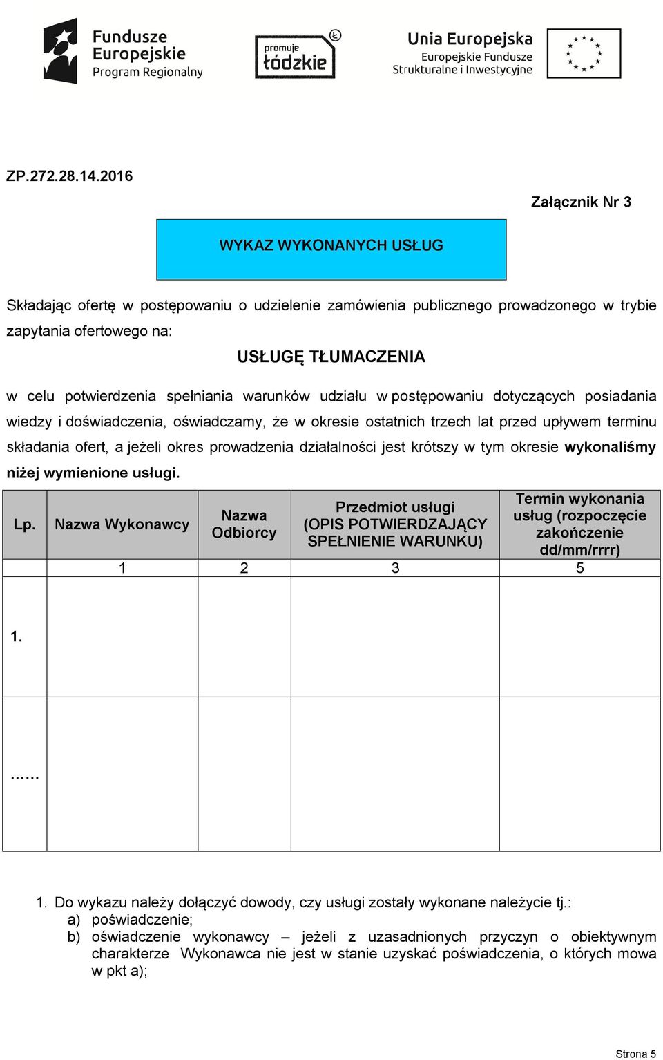 spełniania warunków udziału w postępowaniu dotyczących posiadania wiedzy i doświadczenia, oświadczamy, że w okresie ostatnich trzech lat przed upływem terminu składania ofert, a jeżeli okres