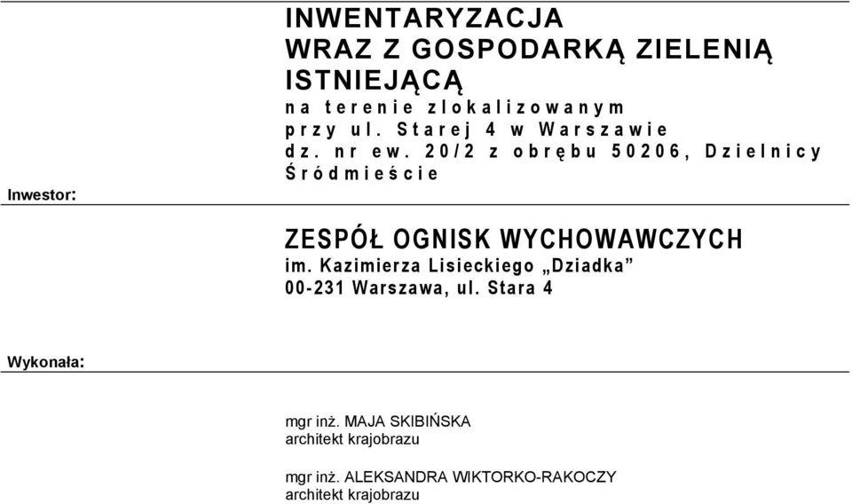 20/2 z obrę bu 50206, Dzielnicy Ś ródmieś cie ZESPÓŁ OGNISK WYCHOWAWCZYCH im.