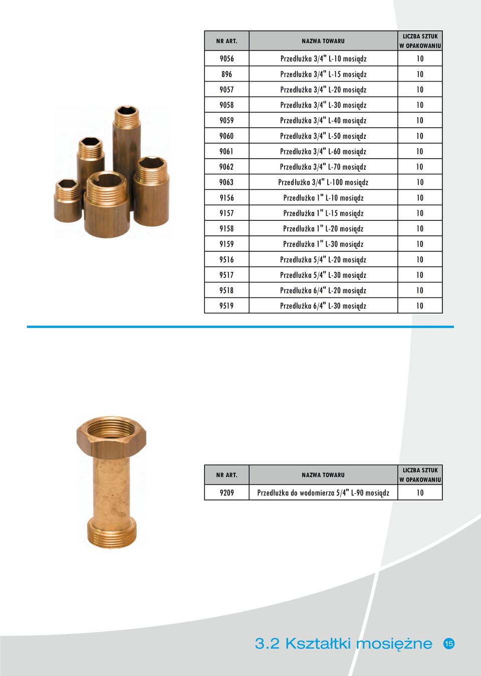 1" L- mosiądz 9157 Przedłużka 1" L-15 mosiądz 9158 Przedłużka 1" L-20 mosiądz 9159 Przedłużka 1" L-30 mosiądz 9516 Przedłużka 5/4" L-20 mosiądz 9517 Przedłużka