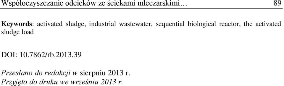 reactor, the activated sludge load DOI: 10.7862/rb.2013.